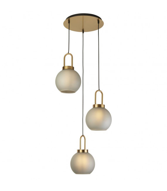 3-bulb Snowdrop pendant Glass, mild steel Brass, acid-etched glass