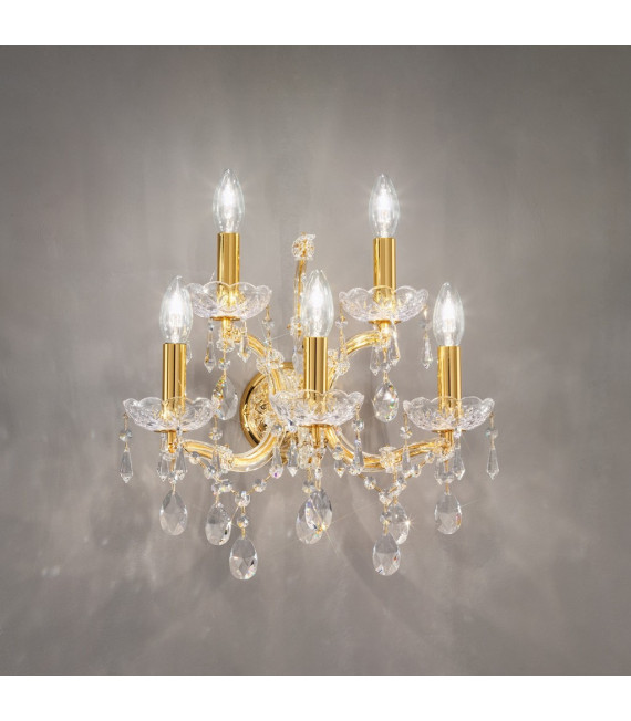 Aplique de pared Schönbrunn oro de 24 kilates 5 bombillas 37cm