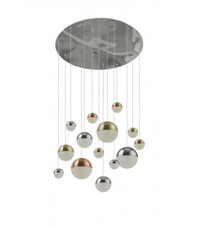 Planets pendant lamp 14 bulbs Acrylic, mild steel Chrome, satin brass, copper, Transparent