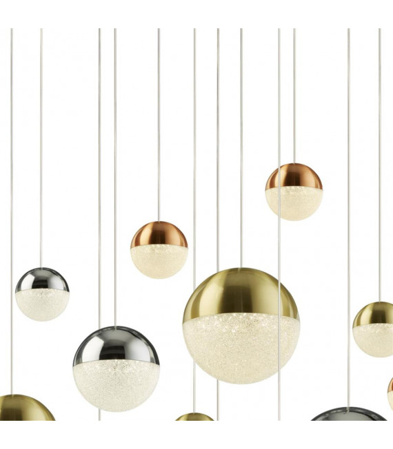 Lampada a sospensione Planets 14 lampadine Acrilico, Acciaio dolce Cromo, Ottone satinato, Rame, Trasparente