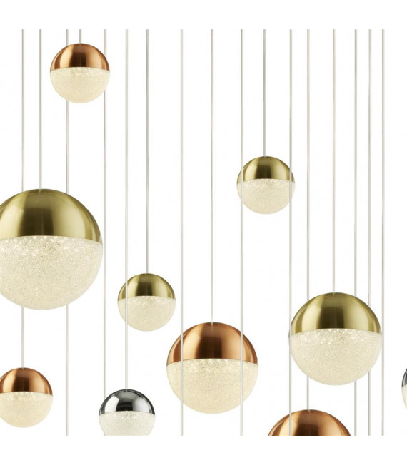 Suspension Planets 27 ampoules Acrylique,acier doux Chrome,laiton satiné,cuivre,Transparent