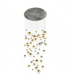 Suspension Planets 55 ampoules Verre,acrylique,acier doux Chrome,laiton satiné,cuivre,Transparent