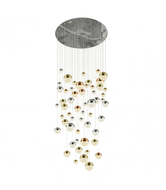 Planets pendant light 55 bulbs Glass, acrylic, mild steel Chrome, satin brass, copper, Transparent