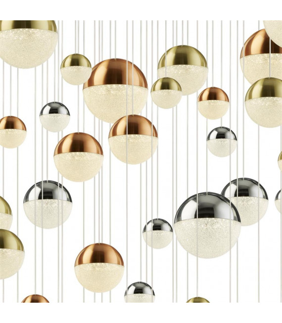 Suspension Planets 55 ampoules Verre,acrylique,acier doux Chrome,laiton satiné,cuivre,Transparent