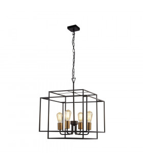 Crate pendant light Mild steel Matte black 4 bulbs 86cm