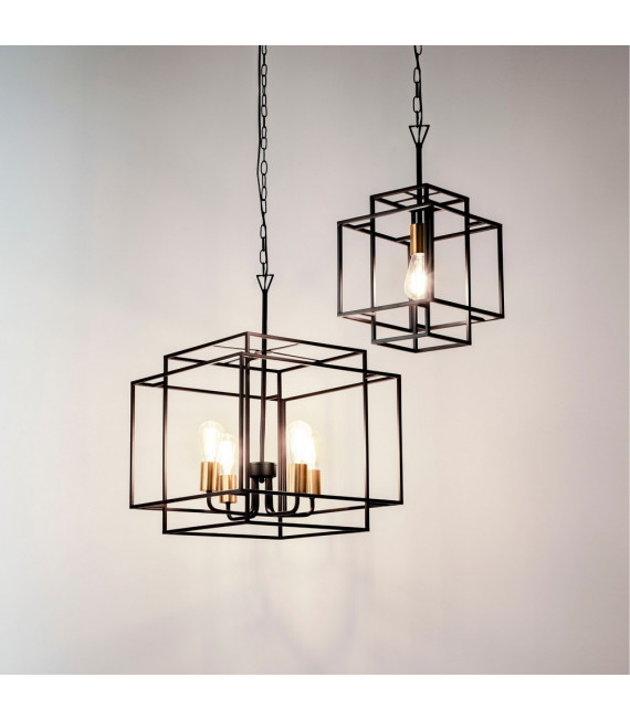 Lampada a sospensione Crate Acciaio dolce Nero opaco 4 lampadine 86cm