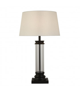 Sockel-Tischlampe Glas, Kunststoff, Stoff, Baustahl weiß, schwarz, transparent 1 Glühbirne 49,5cm