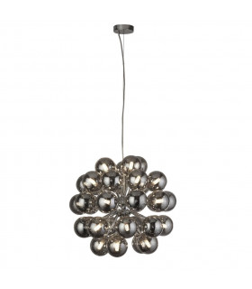 Suspension Berry Verre,acier doux Chrome,fumé 27 ampoules 51cm
