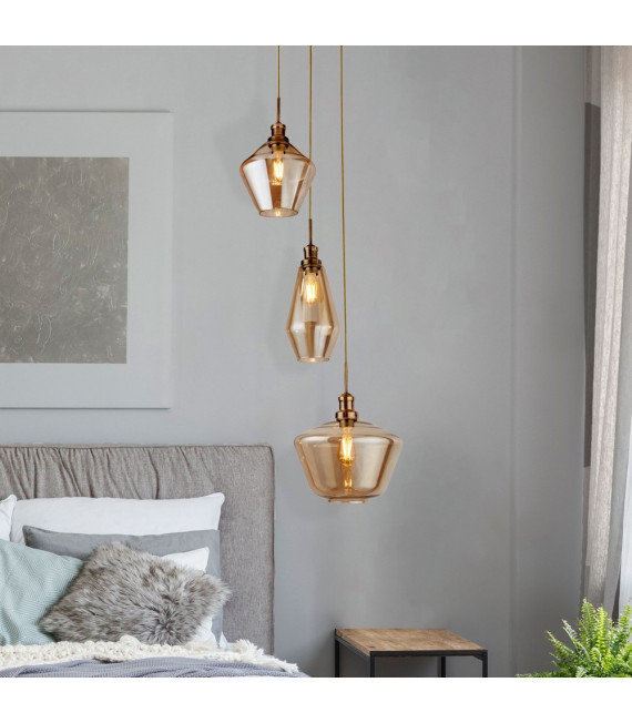 Suspension Mia Acier doux Laiton antique 3 ampoules 150cm
