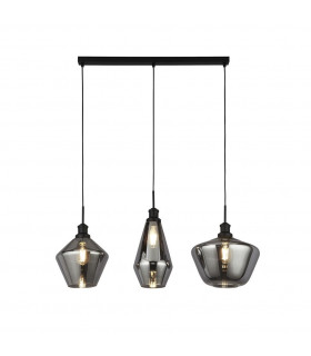 Mia pendant lamp 3 bulbs Glass, mild steel Smoked Black