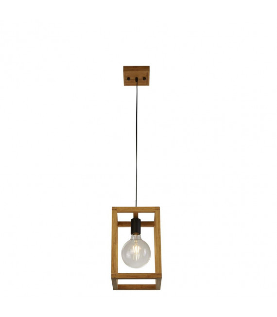 Lampada a sospensione quadrata Plastica, legno intrecciato Nero, legno naturale 1 lampadina 30cm