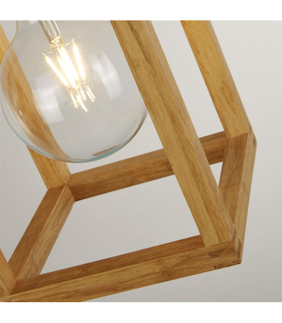 Square pendant lamp Plastic, woven wood Black, natural wood 1 bulb 30cm