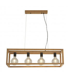 Lampada a sospensione quadrata Bamboo Nero, legno naturale 4 lampadine 25cm