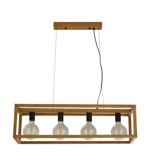 Lampada a sospensione quadrata Bamboo Nero, legno naturale 4 lampadine 25cm