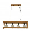 Square Bamboo pendant lamp Black, natural wood 4 bulbs 25cm