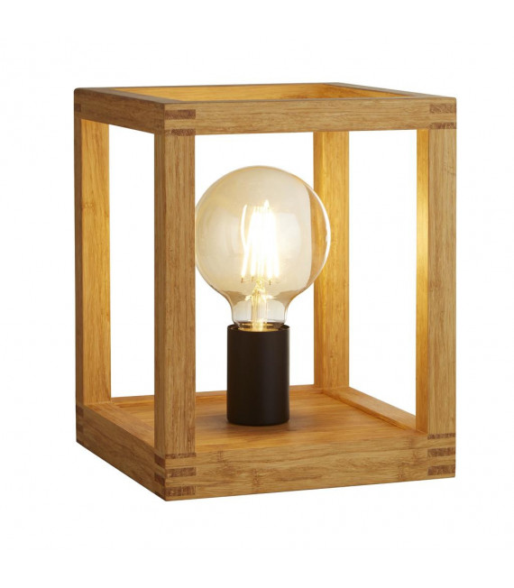Lámpara de mesa Cuadrada 1 bombilla Plástico, madera de bambú tejida Negro, madera natural