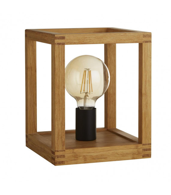 Lampe de table Square 1 ampoule Plastique,bois de bambou tissé Noir,bois naturel