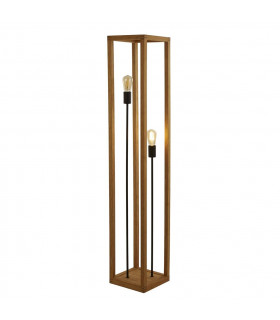 Lámpara de pie Cuadrada 2 bombillas Plástico, madera de bambú tejida Negro, madera natural