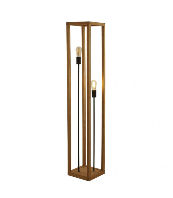 Lampadaire Square 2 ampoules Plastique,bois de bambou tissé Noir,bois naturel