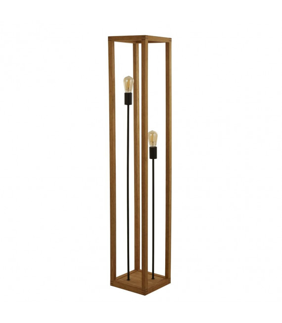 Lampada da terra Square 2 lampadine Plastica, legno di bambù intrecciato Nero, legno naturale