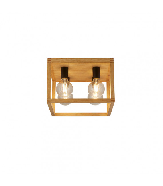 Square 4-light bamboo ceiling light Black, natural wood