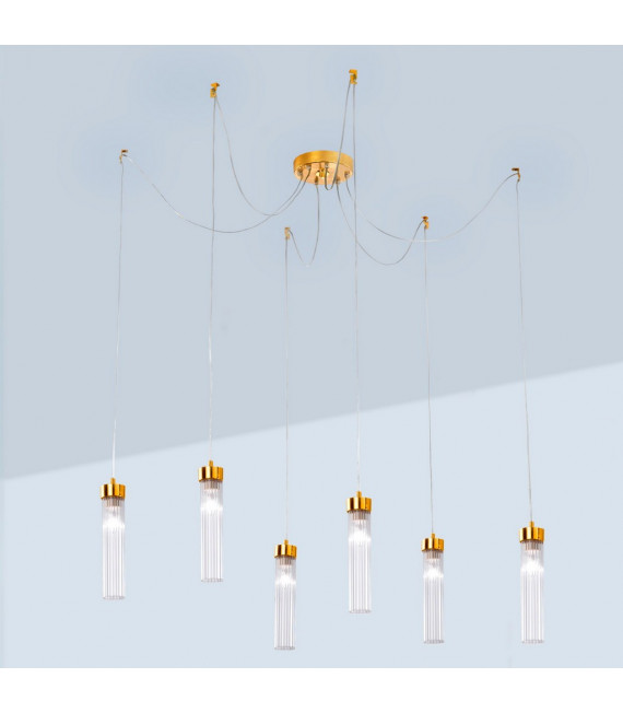 Suspension Raggio Feuille d'or 6 ampoules 28cm