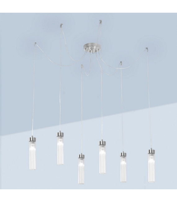 Suspension Raggio Feuille d'argent 6 ampoules 28cm