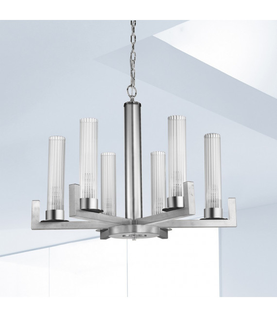 Suspension Raggio 6 ampoules Feuille d'argent