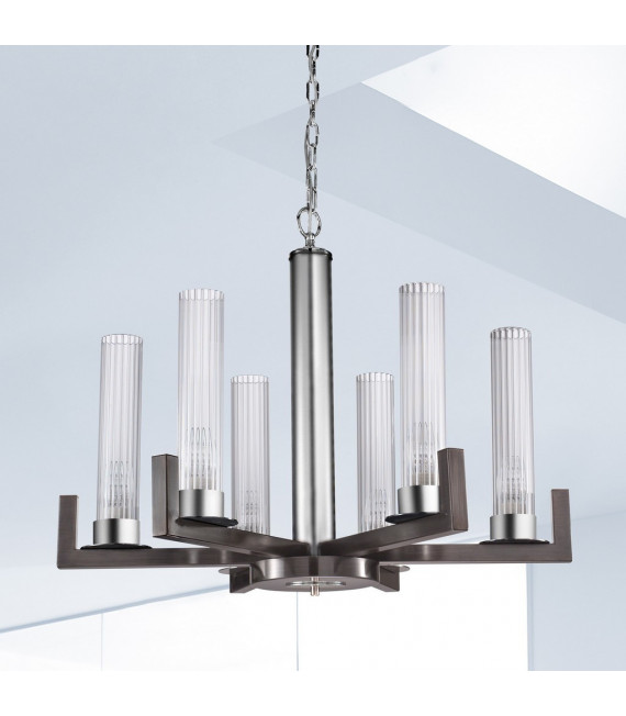 Suspension Raggio Brun brossé 6 ampoules 57,5cm