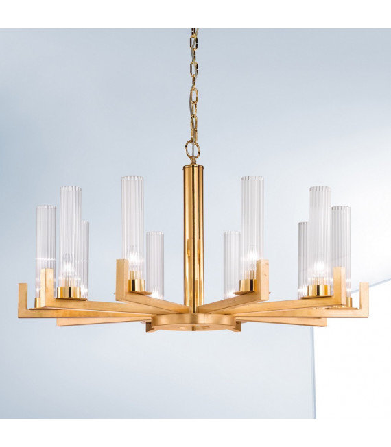 Lampada a sospensione Raggio 10 lampadine foglia oro