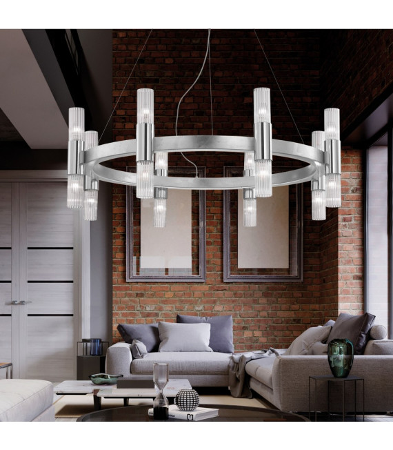 Aplique de pared Giro de 16 luces en hoja de plata
