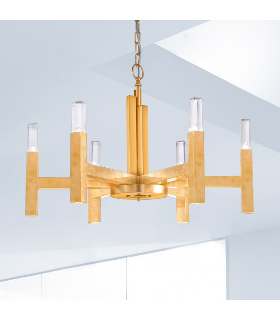 Lámpara colgante Spigolo Pan de Oro 6 bombillas 61,4cm