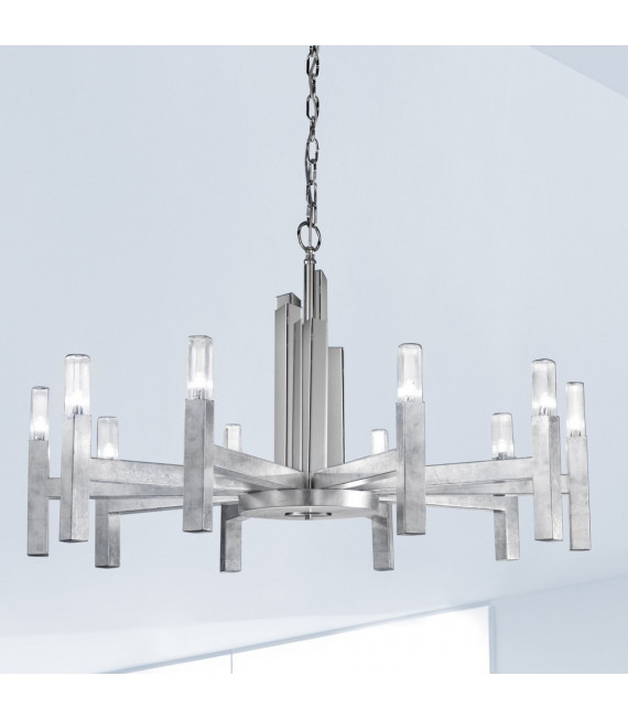 Suspension Spigolo Feuille d'argent 10 ampoules 61,4cm