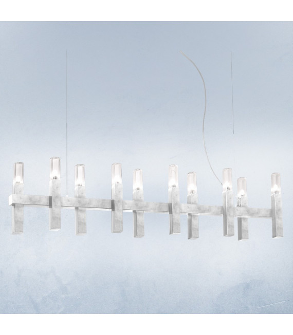Suspension Spigolo Feuille d'argent 10 ampoules 34cm