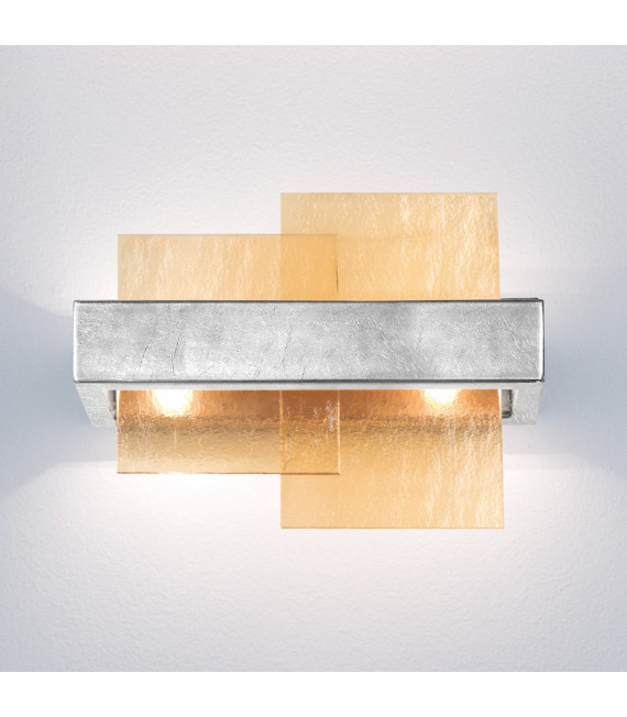 Applique murale Rettangolo Feuille d'argent 2 ampoules 24cm