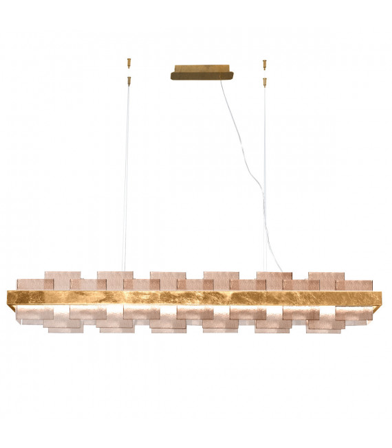 Lampada a sospensione Rettangolo 1 lampadina Foglia oro