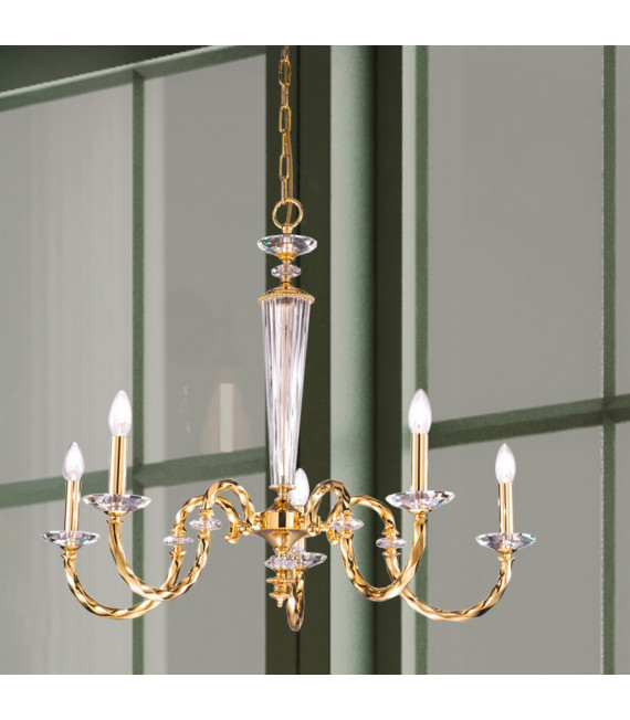 Chandelier sans abats jours Imperio 24 carats d'or 5 ampoules 70cm