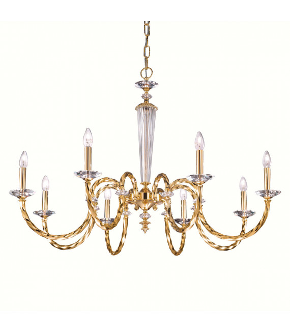 Chandelier sans abats jours Imperio 24 carats d'or 8 ampoules 75cm