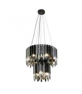 Suspension Rotunda Verre,acier inoxydable,acier doux Chrome noir,verre fumé 9 ampoules 40cm