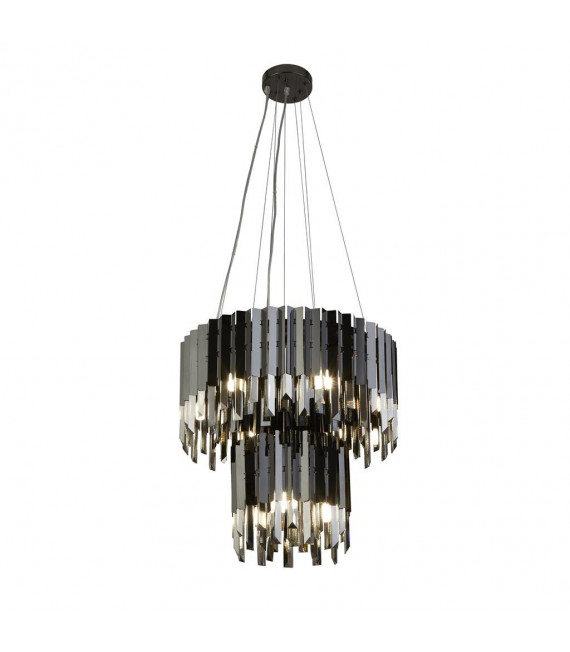 Rotunda Pendelleuchte Glas, Edelstahl, Baustahl Schwarz verchromt, Rauchglas 9 Glühbirnen 40cm