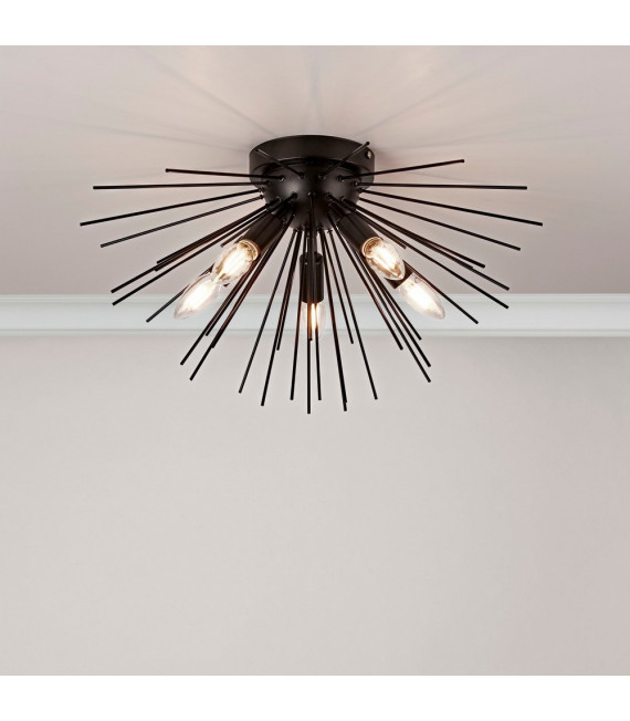 Plafoniera Sputnik Acciaio dolce Nero opaco 5 lampadine 30cm