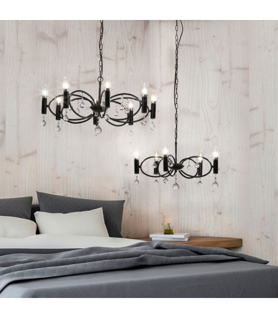 Pendente Infinity Acciaio dolce Nero opaco 8 lampadine 32cm