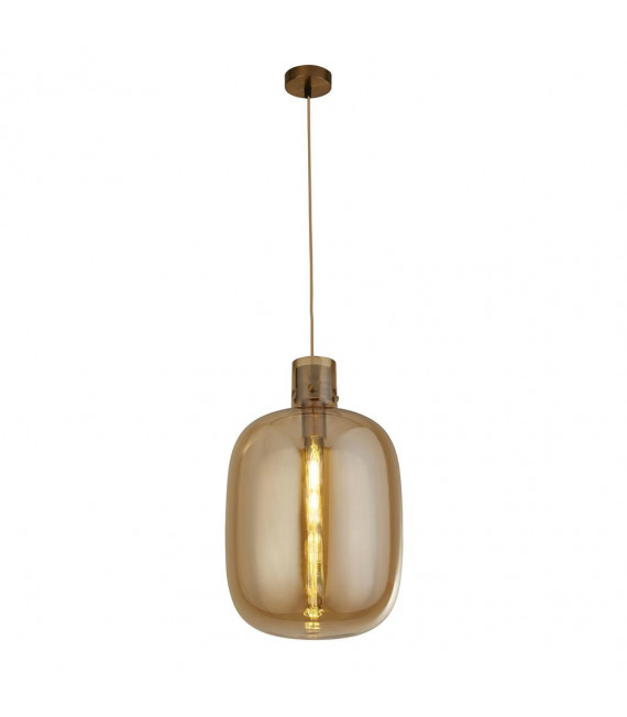 Ciondolo a botte Vetro, acciaio dolce Ottone satinato, vetro ambrato 1 lampadina 48,5 cm