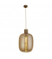 Suspension Barrel Verre,acier doux Laiton satiné,Verre ambré 1 ampoule 48,5cm