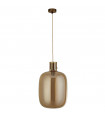 Suspension Barrel Verre,acier doux Laiton satiné,Verre ambré 1 ampoule 48,5cm