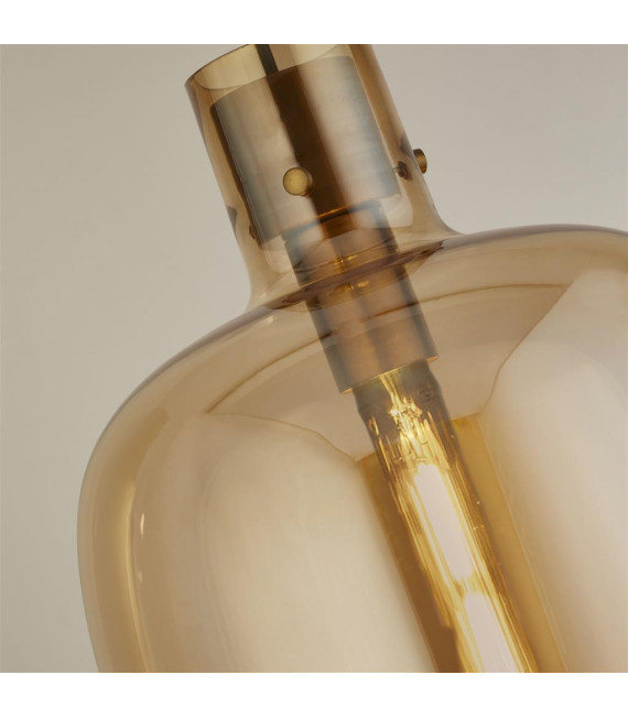 Suspension Barrel Verre,acier doux Laiton satiné,Verre ambré 1 ampoule 48,5cm