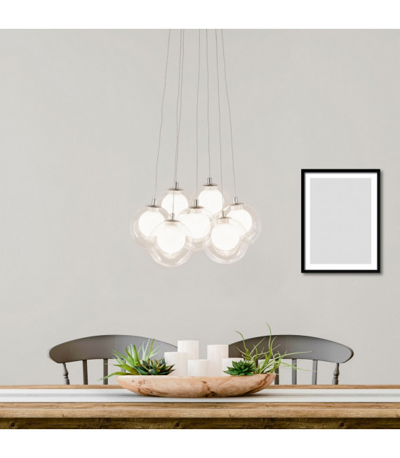 Cluster pendant Mild steel Chrome 7 bulbs 120cm
