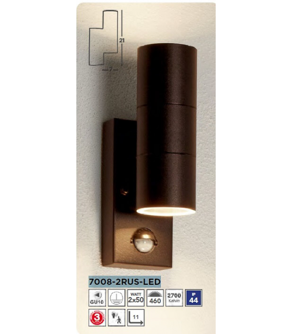 Lampada da giardino con sensore Metro Vetro, acciaio inossidabile Marrone ruggine 2 lampadine 21,5 cm