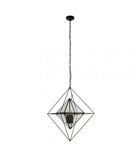 Diamond pendant Mild steel Black 3 bulbs 58cm