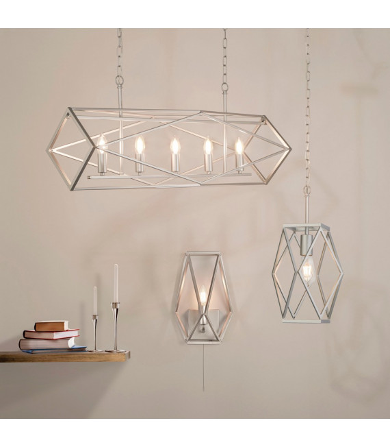 Suspension Chassis Acier doux Argent satiné 5 ampoules 38cm